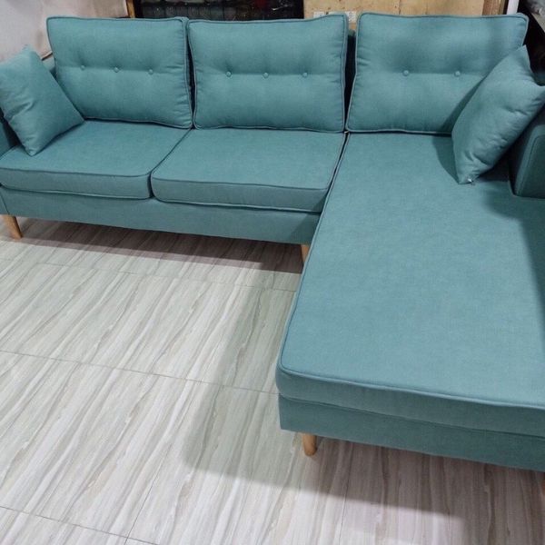 Thanh lý bộ sofa gia đình góc L màu xanh dương mới 99%