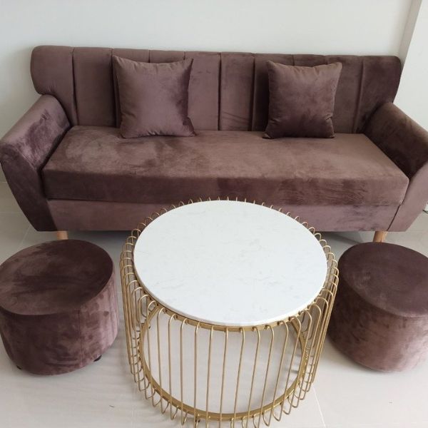 Bộ sofa mini bọc nhung màu nâu mới 98%