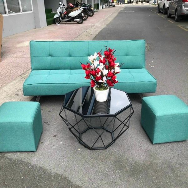 Bộ sofa bed màu xanh kèm bàn mới 99% giá rẻ