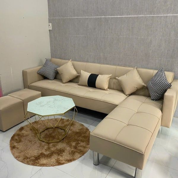 Thanh lý bộ sofa góc L gia đình màu kem mới 98%