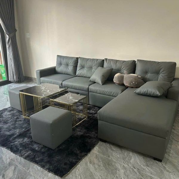 Thanh lý bộ sofa gia đình góc L bọc simili cao cấp 98%
