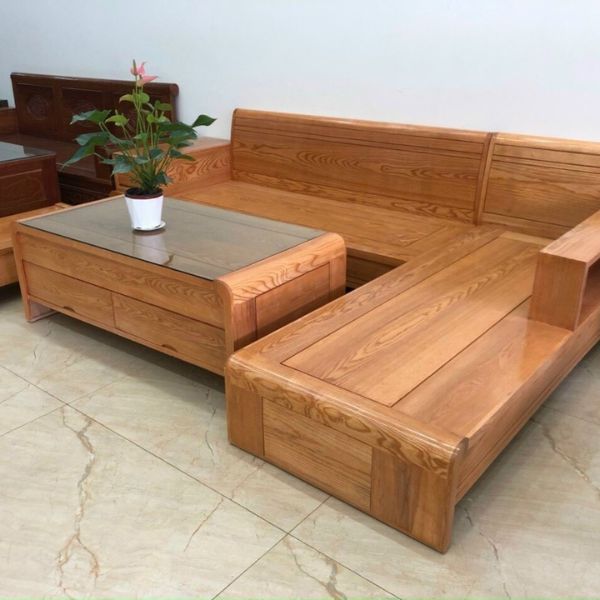 Thanh lý bộ salon góc L gỗ sồi sang trọng tồn kho 99%