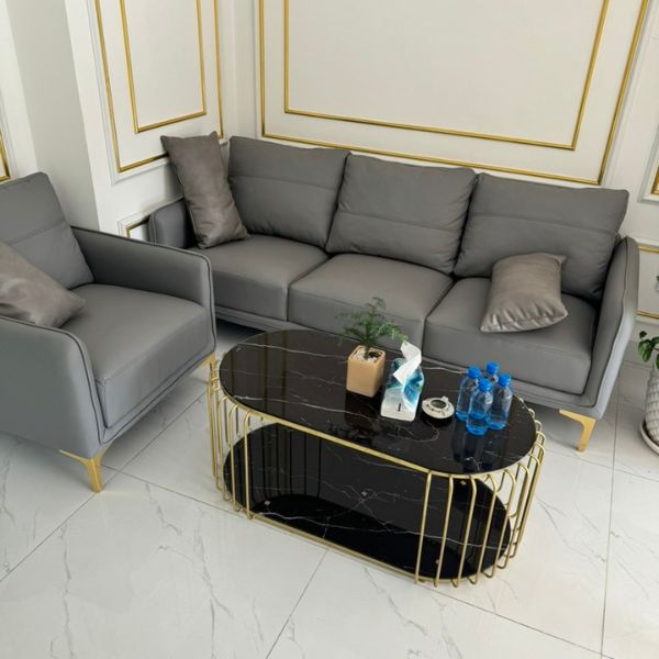 Thanh lý bộ sofa tiếp khách bọc da màu xám 98%