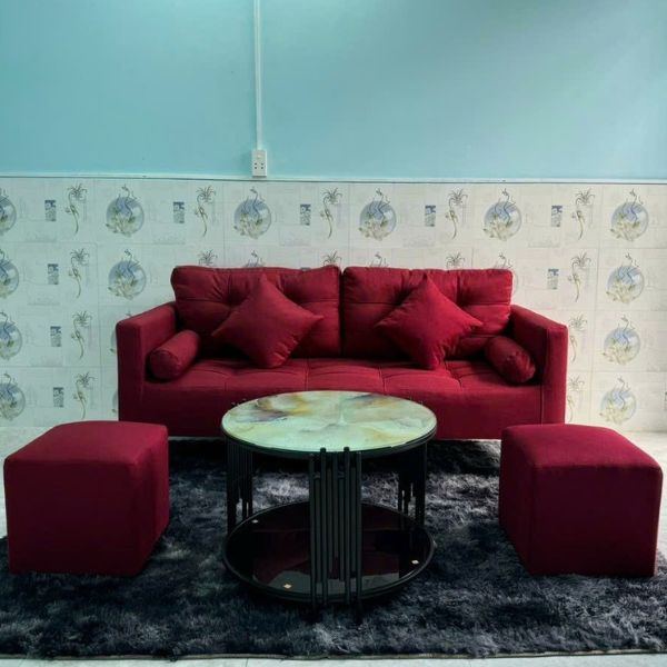 Thanh lý bộ sofa bọc nhung màu đỏ tồn kho