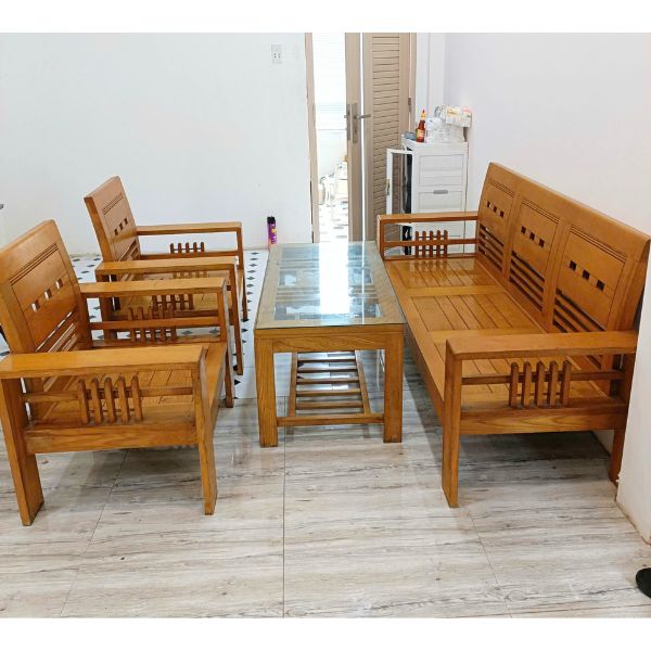 Bộ ghế salon phòng khách gỗ sồi cao cấp mới 90%