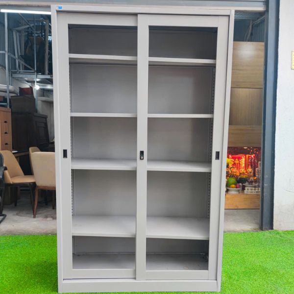 Tủ hồ sơ sắt Hòa Phát 2 cánh cửa lùa màu xám như mới