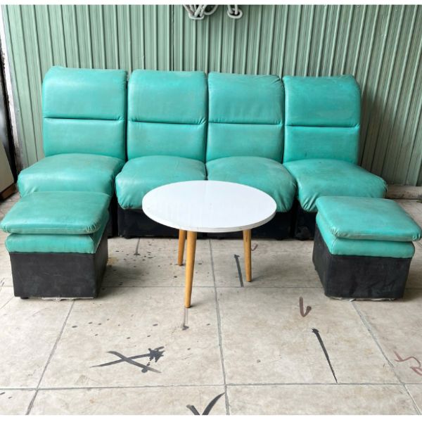 Ghế sofa phòng khách chữ U bọc da màu xanh