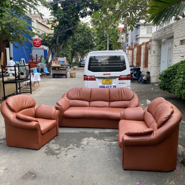 Bộ ghế sofa da cao cấp màu nâu sang trọng