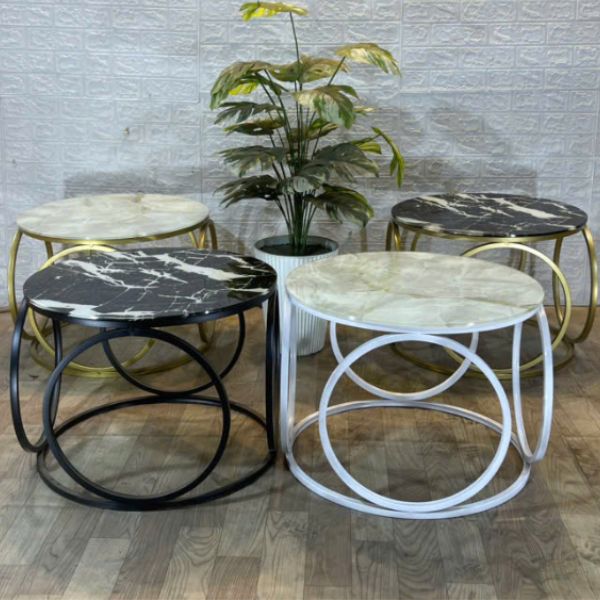 Bàn tròn sofa kính cường lực giả đá hiện đại (2 mẫu)