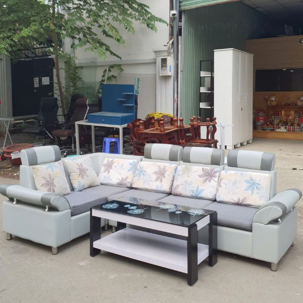 Thanh lý Bộ ghế sofa chữ L chân inox cũ
