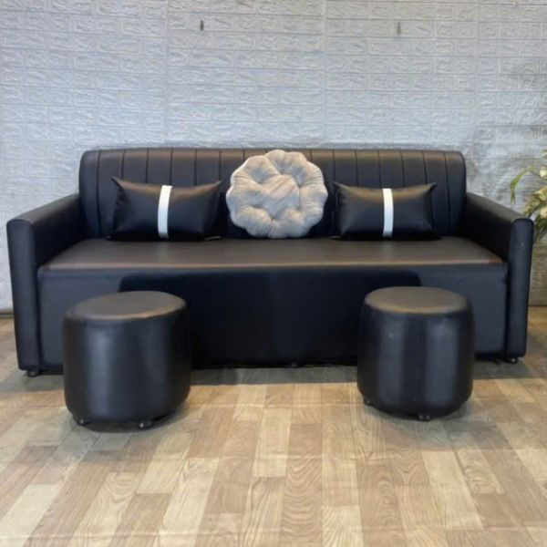 Bộ ghế sofa tiếp khách bọc da màu đen hiện đại sang trọng