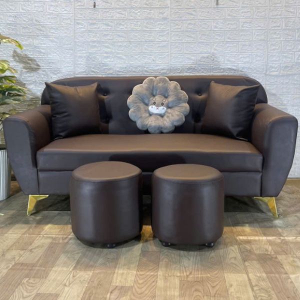 Bộ ghế sofa bọc da màu nâu sang trọng