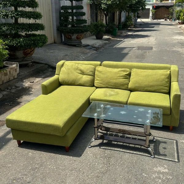 Thanh lý Bộ ghế sofa chữ L bọc vải chân gỗ