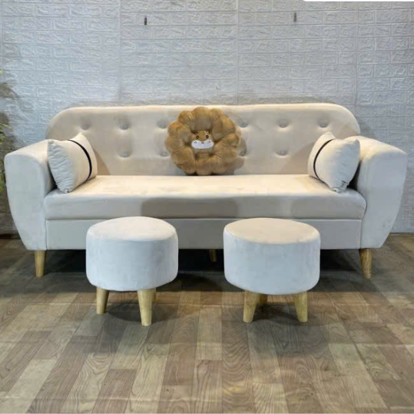 Bộ ghế sofa phòng khách bọc vải chân gỗ hiện đại