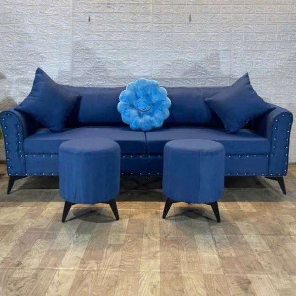 Bộ ghế sofa phòng khách bọc vải màu xanh cao cấp sang trọng