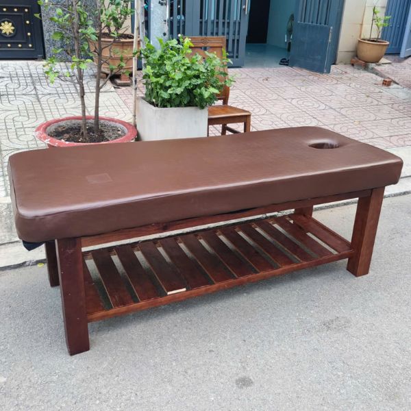 Thanh lý giường massage spa chân gỗ màu đen