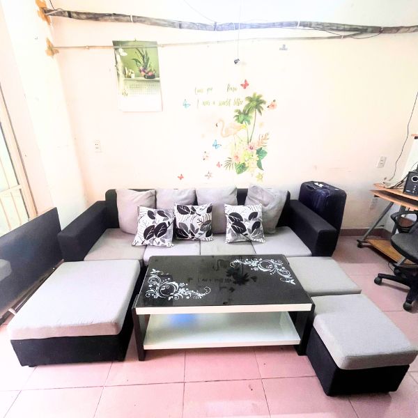 Bộ ghế sofa vải chữ U cũ màu xám