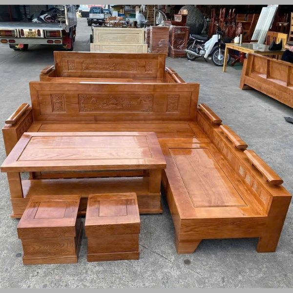 Thanh lý bộ ghế salon góc L gỗ sồi cao cấp tồn kho