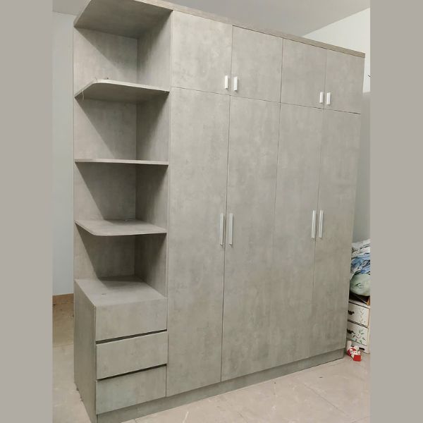 Tủ áo kịch trần liền kệ gỗ MDF xám đẹp 90%